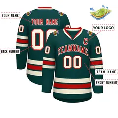 Midnight Green Red-Khaki Classic Style Hockey Jersey 2