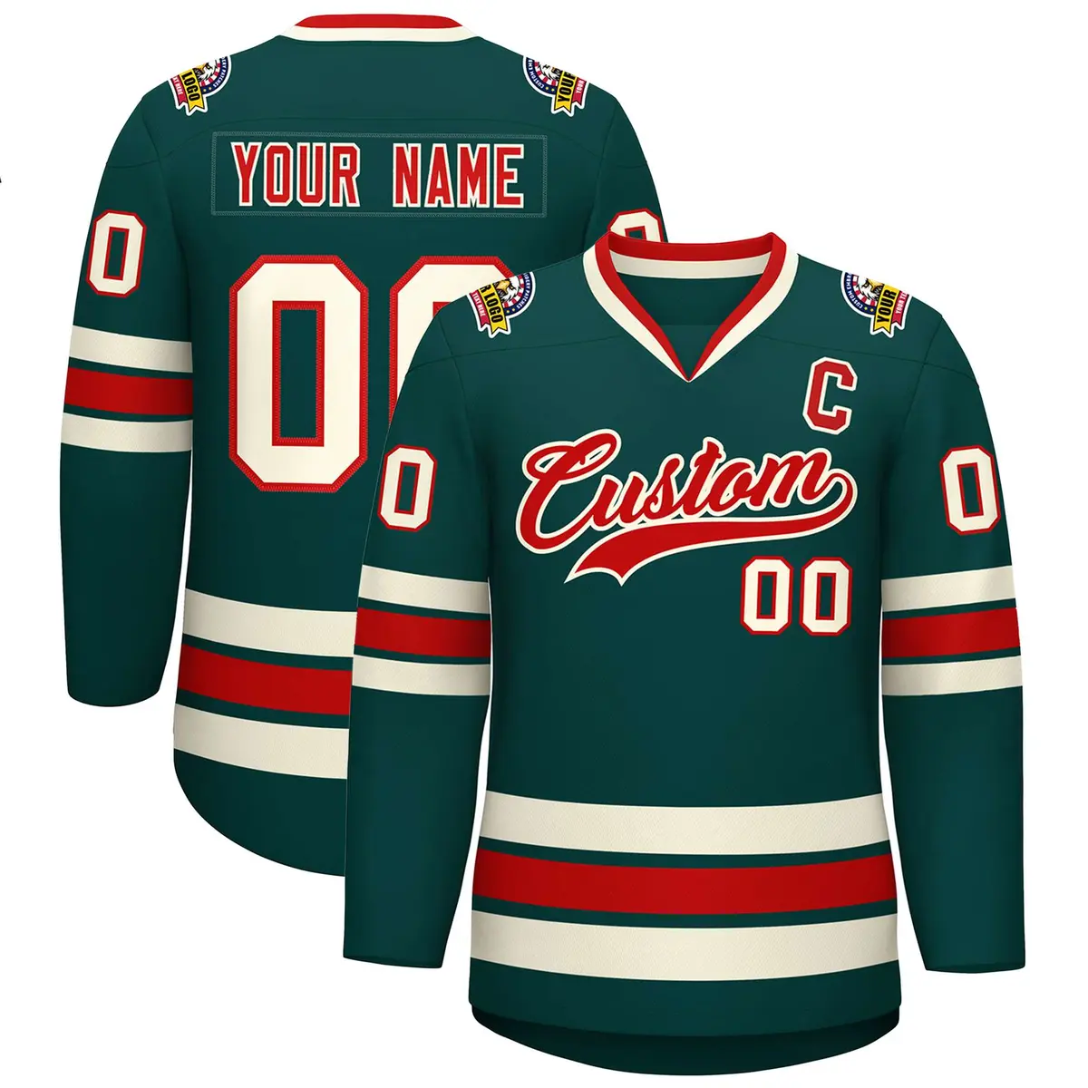 Midnight Green Red-Khaki Classic Style Hockey Jersey