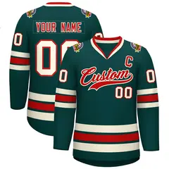 Midnight Green Red-Khaki Classic Style Hockey Jersey