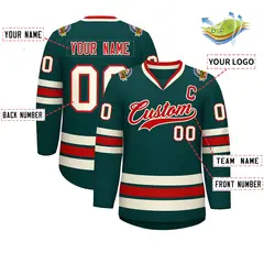 Midnight Green Red-Khaki Classic Style Hockey Jersey 2