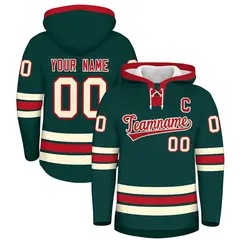 Midnight Green Red Lace-Up Neck Hockey Hoodie 1