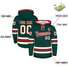 Midnight Green Red Lace-Up Neck Hockey Hoodie 2