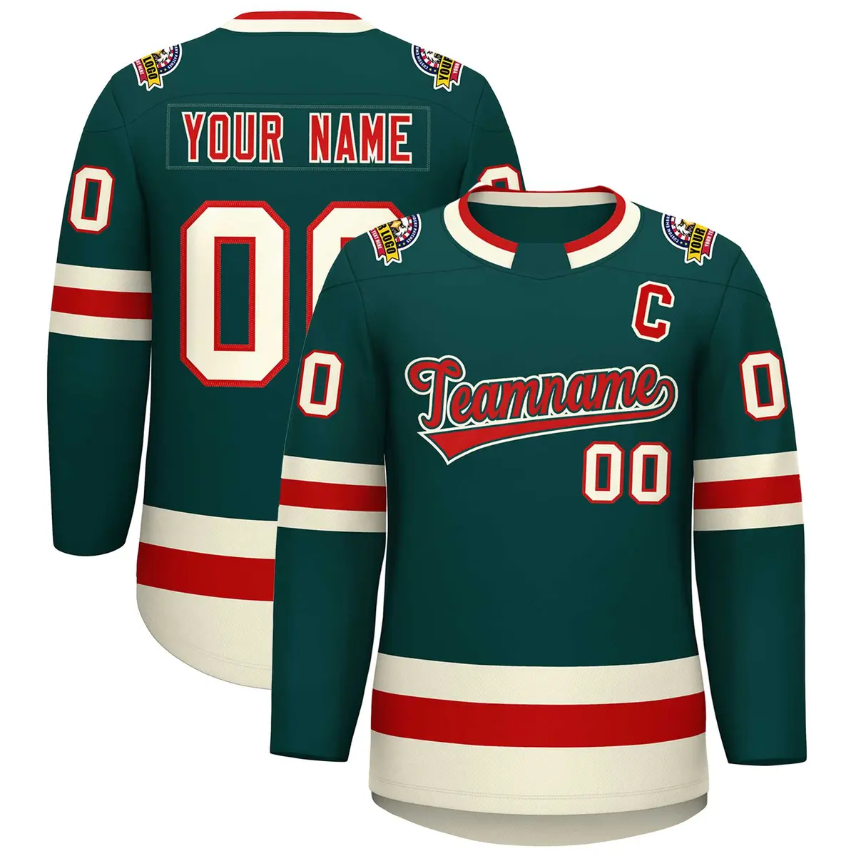 Midnight Green Red Midnight Green-Khaki Hockey Jersey