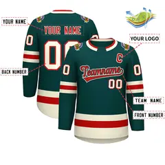 Midnight Green Red Midnight Green-Khaki Hockey Jersey 2