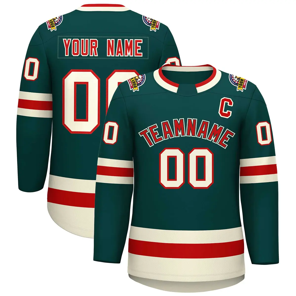 Midnight Green Red Midnight Green-Khaki Hockey Jersey