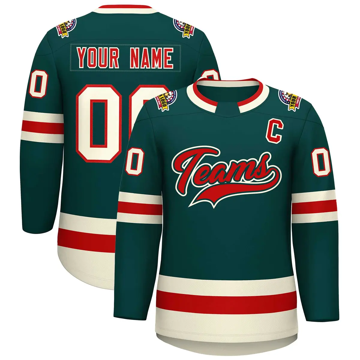 Midnight Green Red Midnight Green-Khaki Hockey Jersey