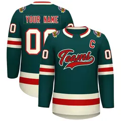 Midnight Green Red Midnight Green-Khaki Hockey Jersey
