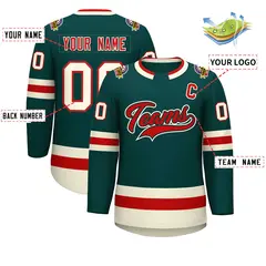 Midnight Green Red Midnight Green-Khaki Hockey Jersey 2