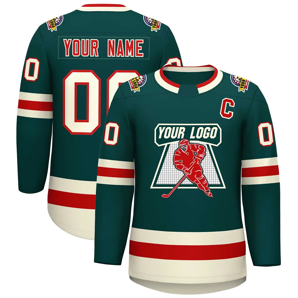 Midnight Green Red Midnight Green-Khaki Hockey Jersey