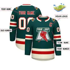 Midnight Green Red Midnight Green-Khaki Hockey Jersey 2