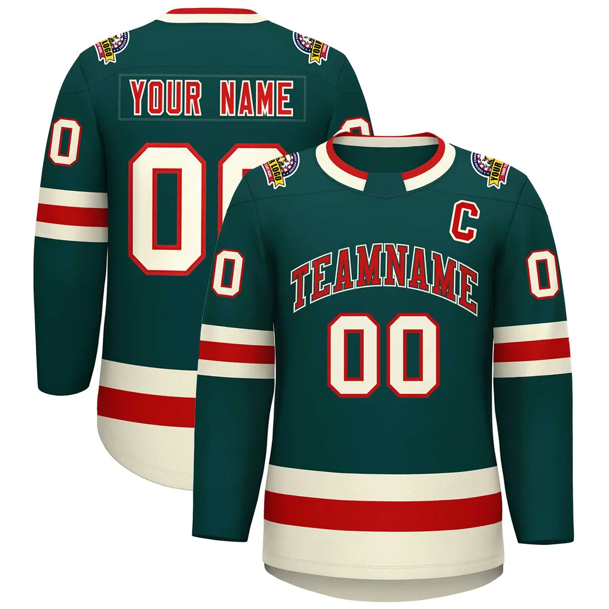 Midnight Green Red Midnight Green-Khaki Hockey Jersey