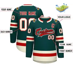 Midnight Green Red Midnight Green-Khaki Hockey Jersey 2