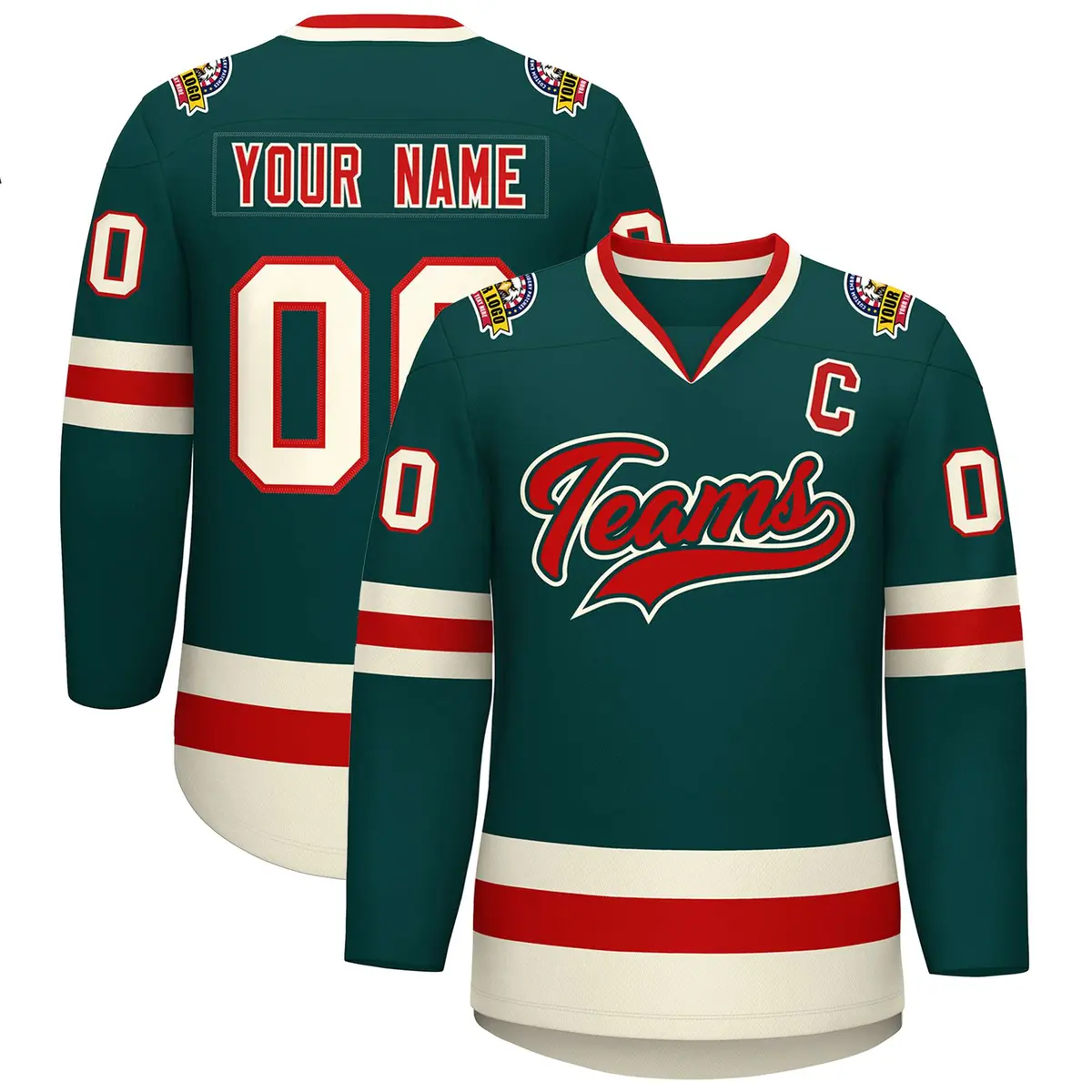 Midnight Green Red Midnight Green-Khaki Hockey Jersey
