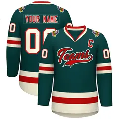Midnight Green Red Midnight Green-Khaki Hockey Jersey