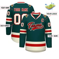Midnight Green Red Midnight Green-Khaki Hockey Jersey 2