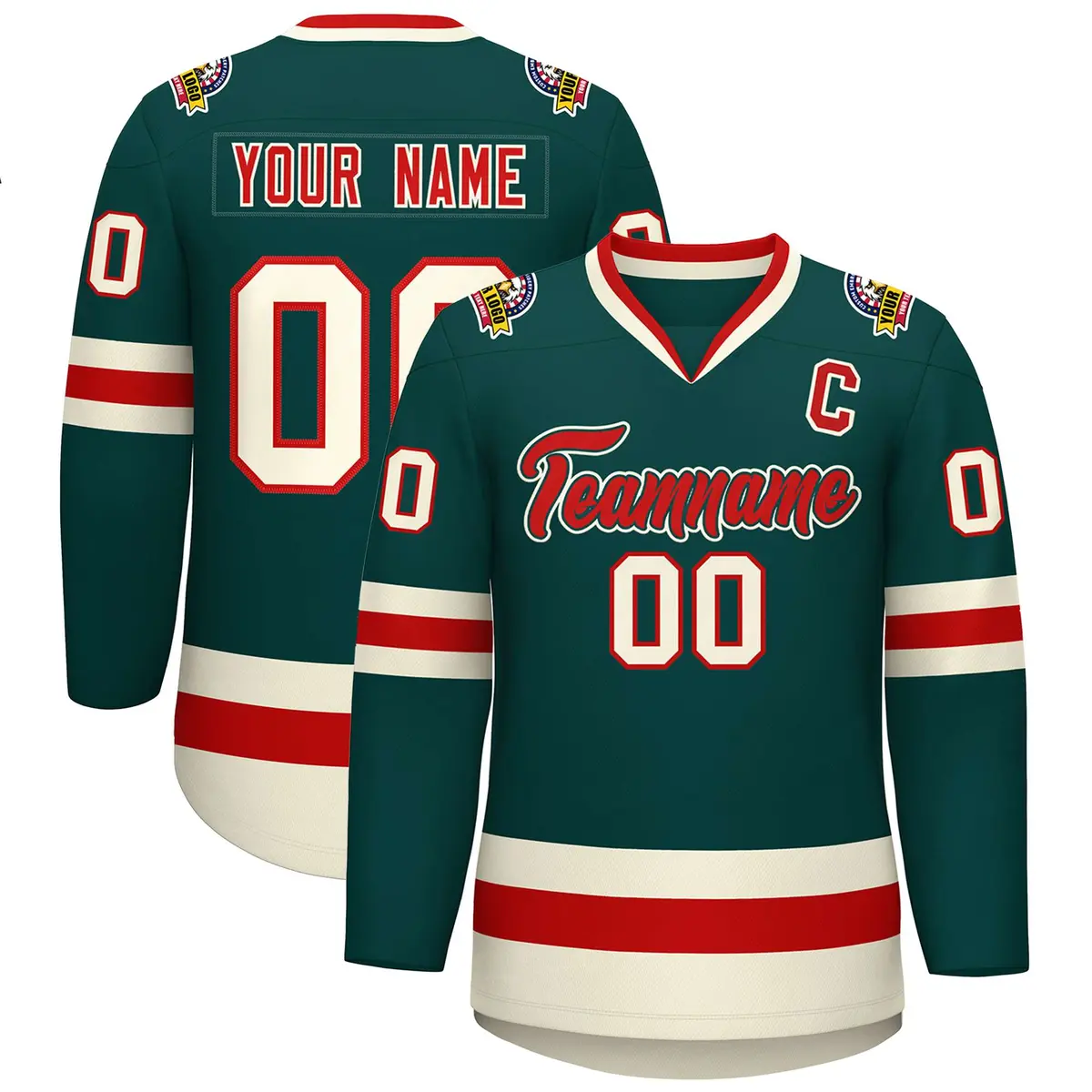 Midnight Green Red Midnight Green-Khaki Hockey Jersey