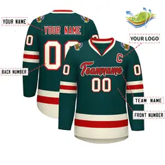 Midnight Green Red Midnight Green-Khaki Hockey Jersey 2