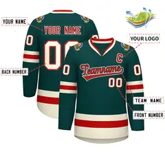 Midnight Green Red Midnight Green-Khaki Hockey Jersey 2