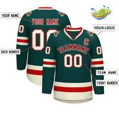 Midnight Green Red Midnight Green-Khaki Hockey Jersey 2