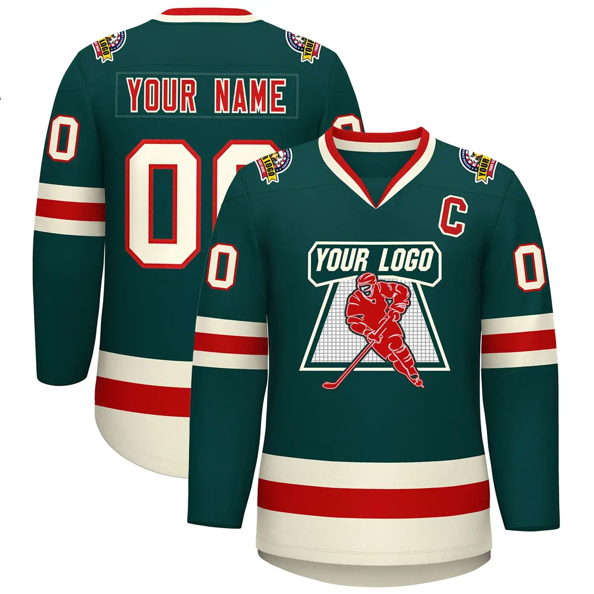 Midnight Green Red Midnight Green-Khaki Hockey Jersey