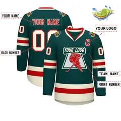 Midnight Green Red Midnight Green-Khaki Hockey Jersey 2