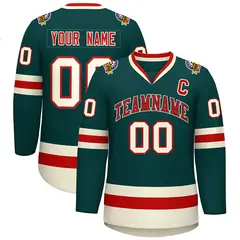 Midnight Green Red Midnight Green-Khaki Hockey Jersey