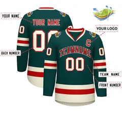 Midnight Green Red Midnight Green-Khaki Hockey Jersey 2