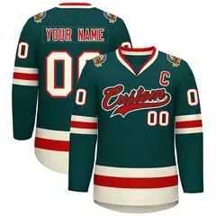 Midnight Green Red Midnight Green-Khaki Hockey Jersey