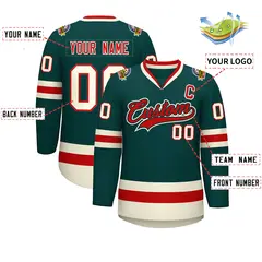 Midnight Green Red Midnight Green-Khaki Hockey Jersey 2