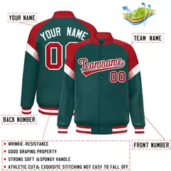 Midnight Green Red-White Color Block Varsity Letterman Jacket 2