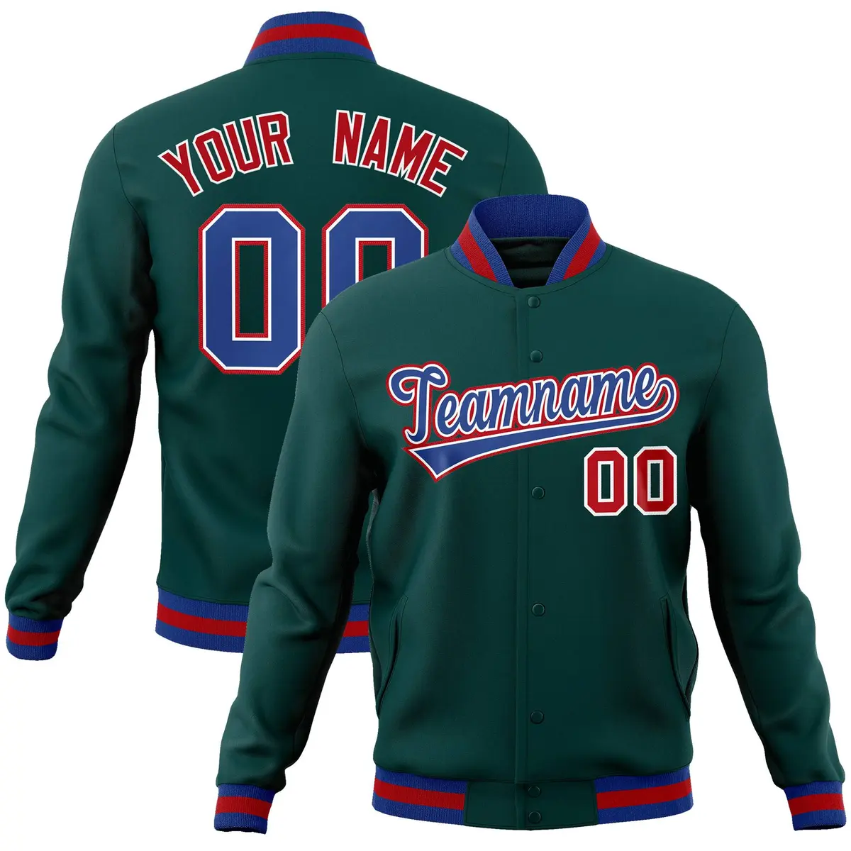 Midnight Green Royal-White Varsity Full-Snap Letterman Jacket