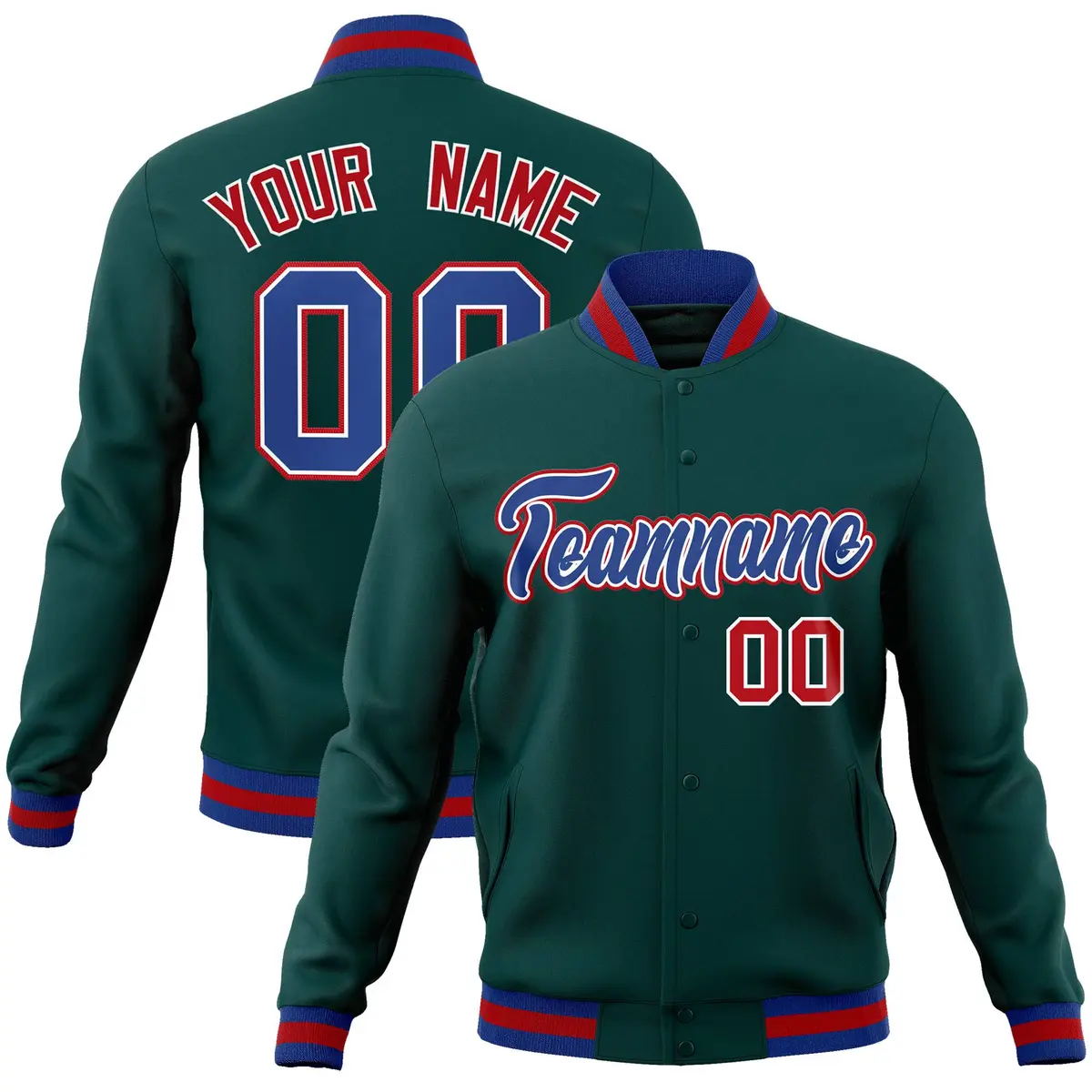 Midnight Green Royal-White Varsity Full-Snap Letterman Jacket
