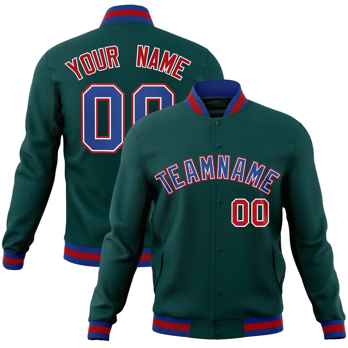 Midnight Green Royal-White Varsity Full-Snap Letterman Jacket