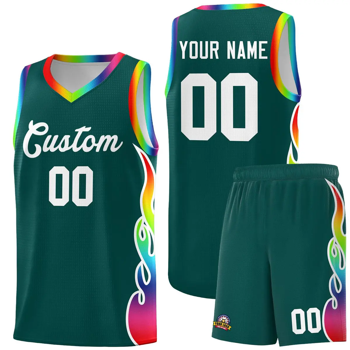 Midnight Green Side Flame Basketball Jersey for Teams