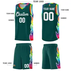 Midnight Green Side Flame Basketball Jersey for Teams 5