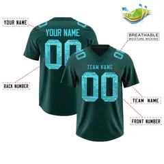 Midnight Green Sky Blue Sequin Lettering Football Jersey 2