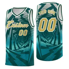 Midnight Green Teal Lightning Halftone Dot Basketball Jersey 1