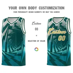 Midnight Green Teal Lightning Halftone Dot Basketball Jersey 3