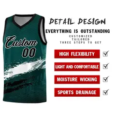 Midnight Green White and Black Graffiti Pattern Basketball Jersey 2