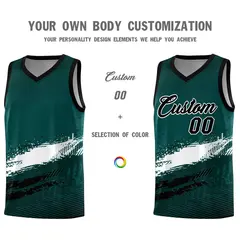 Midnight Green White and Black Graffiti Pattern Basketball Jersey 3