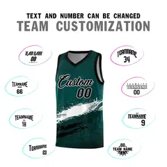Midnight Green White and Black Graffiti Pattern Basketball Jersey 4