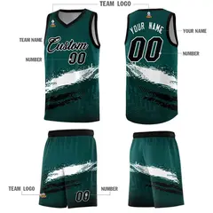 Midnight Green White and Black Graffiti Pattern Basketball Jersey 5