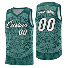 Midnight Green White Aztec Sun Stone Graffiti Basketball Jersey 1