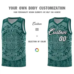 Midnight Green White Aztec Sun Stone Graffiti Basketball Jersey 3