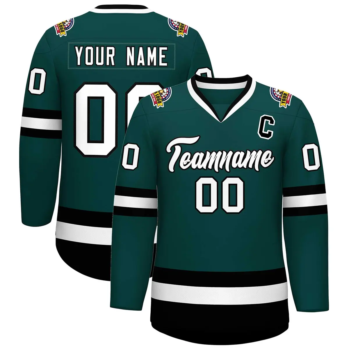 Midnight Green White-Black Classic Hockey Jersey