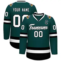 Midnight Green White-Black Classic Hockey Jersey 1