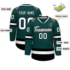 Midnight Green White-Black Classic Hockey Jersey 2