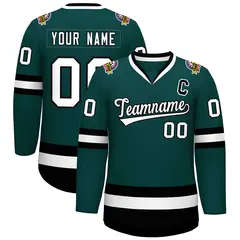 Midnight Green White-Black Classic Hockey Jersey 1