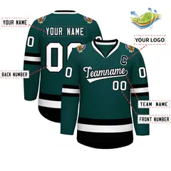Midnight Green White-Black Classic Hockey Jersey 2