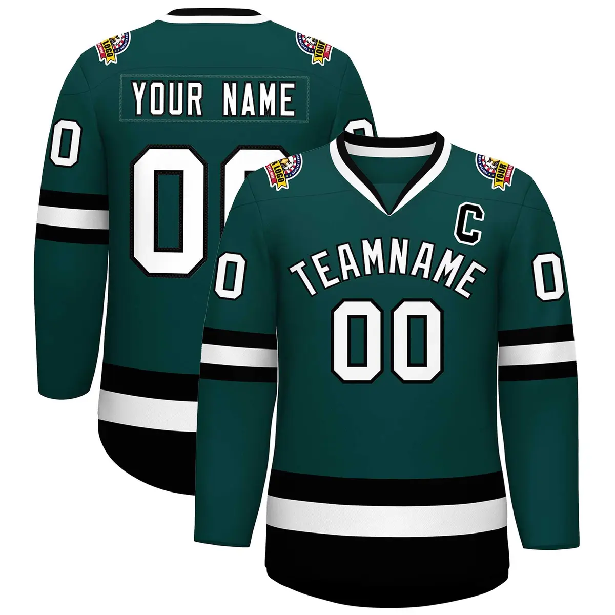 Midnight Green White-Black Classic Hockey Jersey